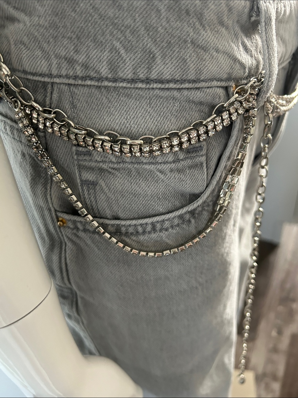 Statement Rhinestone Chain Belt – Double Row Crystal | Extra Long 80” + Chain - Picture 9 of 12